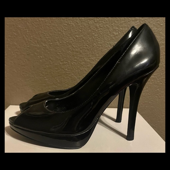 Aldo black patent platform peep toe heels size 8 - Picture 3 of 4